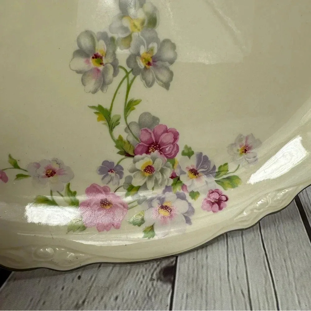 vintage Relish/Gravy Underplate Fluffy Rose 1 (Platinum Trim) by HOMER laughflin